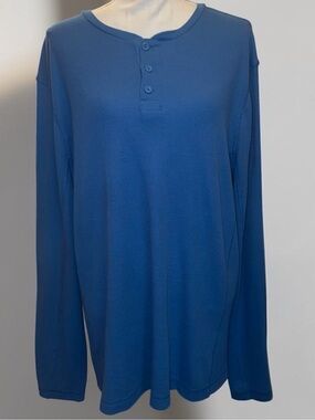 MAGELLAN OUTDOORS Classic Fit Long Sleeve Thermal Henley Shirt Blue SZ XL